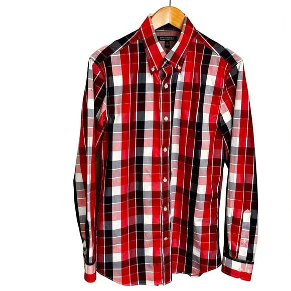 Banana Republic Non-Iron Tailor Fit Plaid Long Sleeve Dress Shirt Men's Sz M - Picture 1 of 12